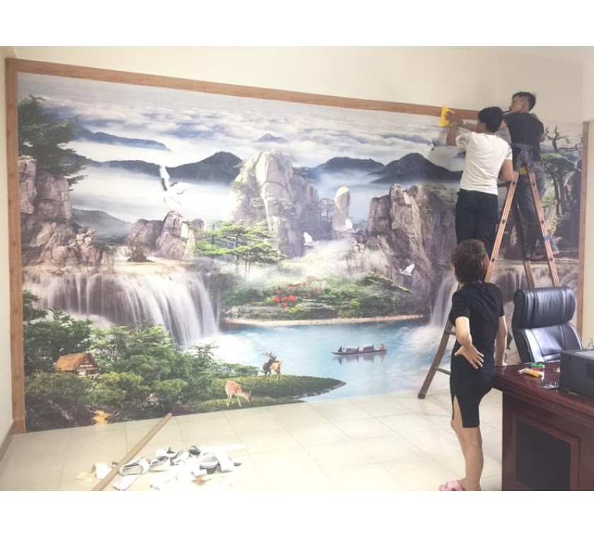 thi công tranh dán tường cho văn phòng chị sếp xinh đẹp