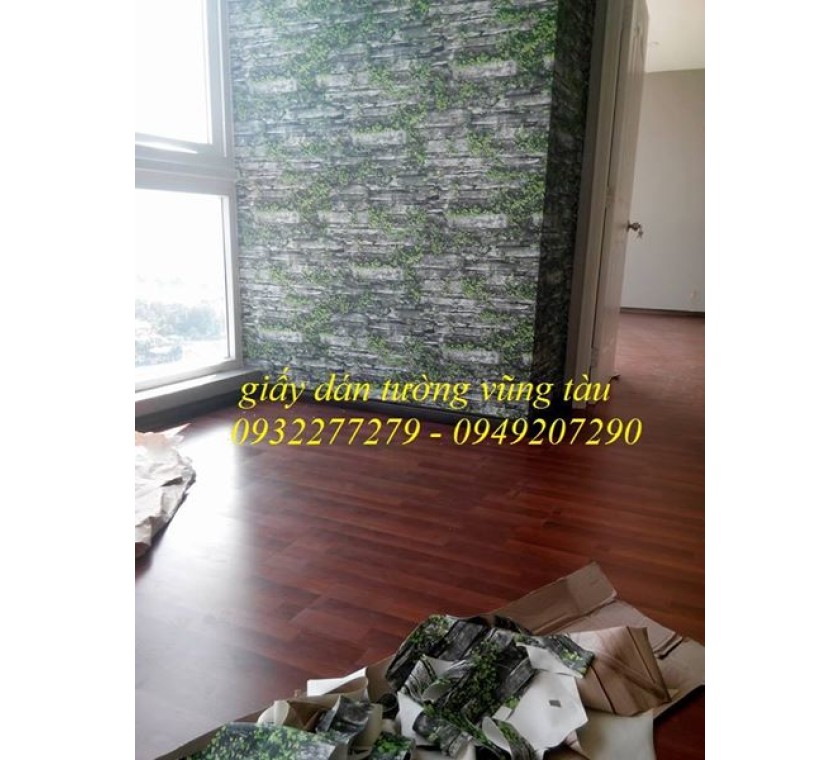 Thi công giấy dán tường giả Rêu đá tại CC melody - Vũng Tàu