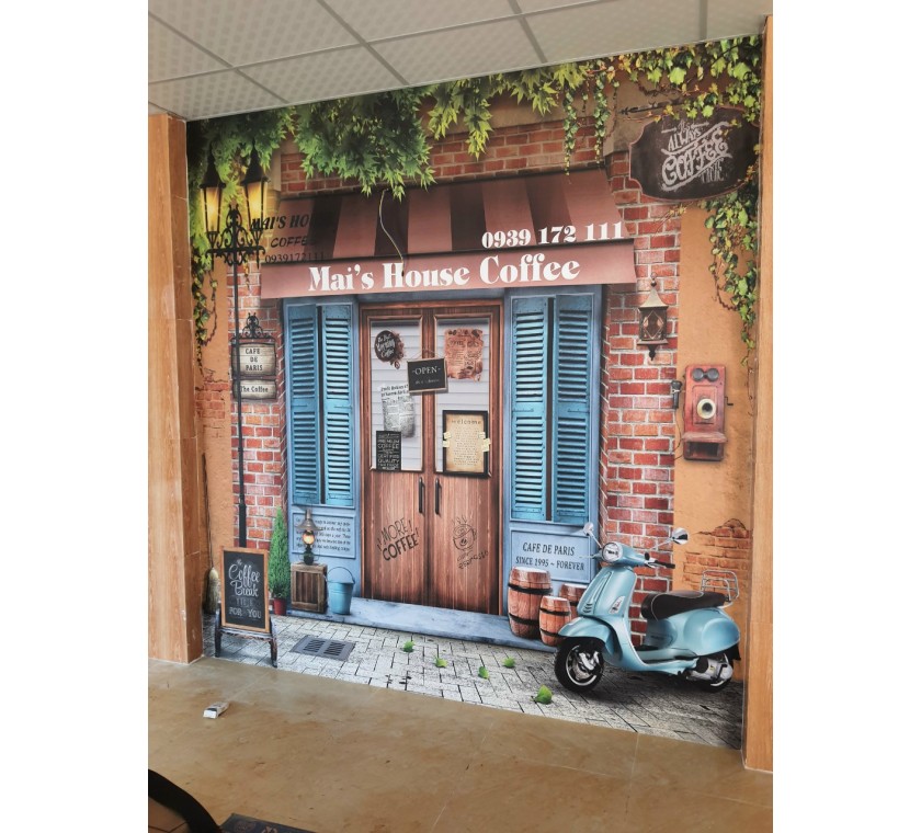 Thi công giấy dán tường Hàn Quốc cho quán cafe ở Bà Rịa Vũng Tàu