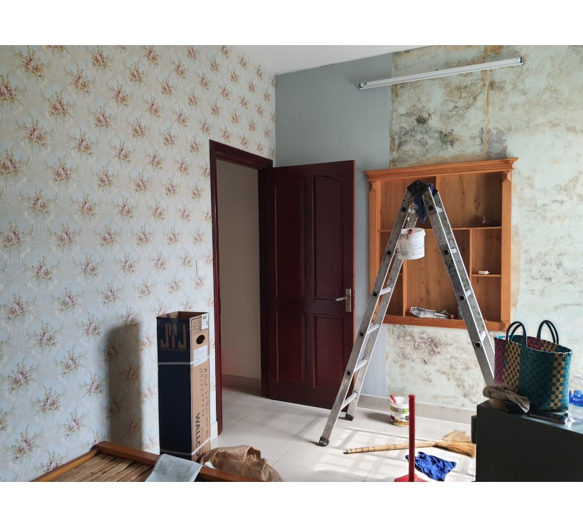Mẫu giấy dán tường hoa lá cho phòng ngủ thêm sinh động, thi công cho chị khách 240 Nguyễn Hữu Cảnh, Vũng Tàu