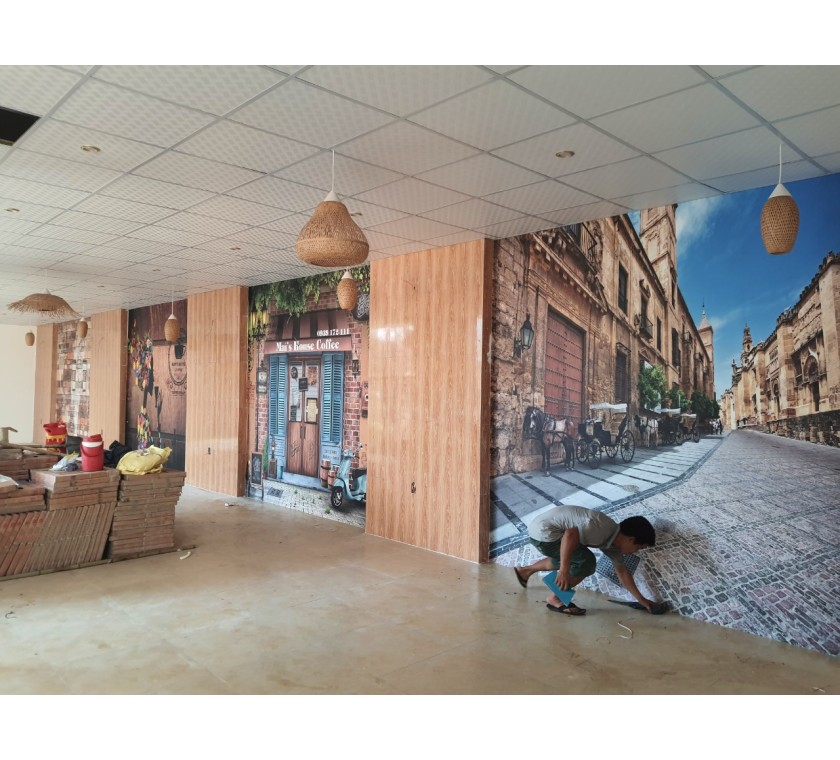 thi công tranh dán tường 3D cho quán cafe " Mai's House " tại Mỹ Xuân, Phú Mỹ, Tân Thành, Bà Rịa Vũng Tàu
